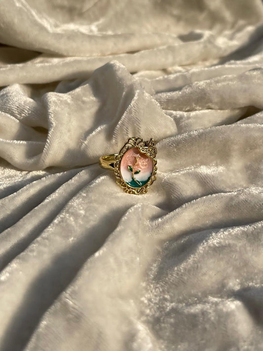 Enamel pearl ring (floral-pink)