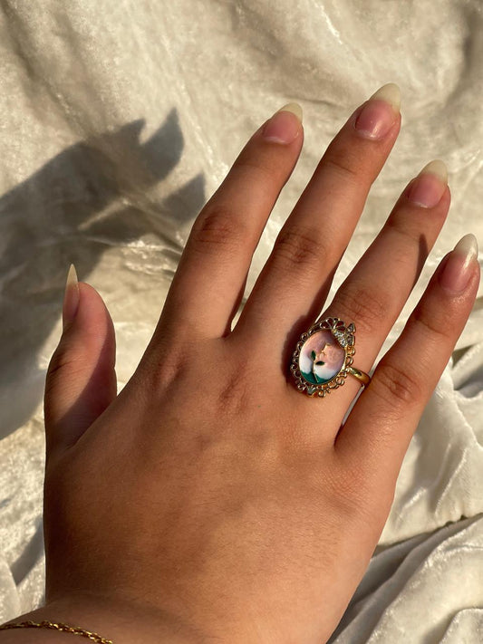 Enamel pearl ring (floral-pink)