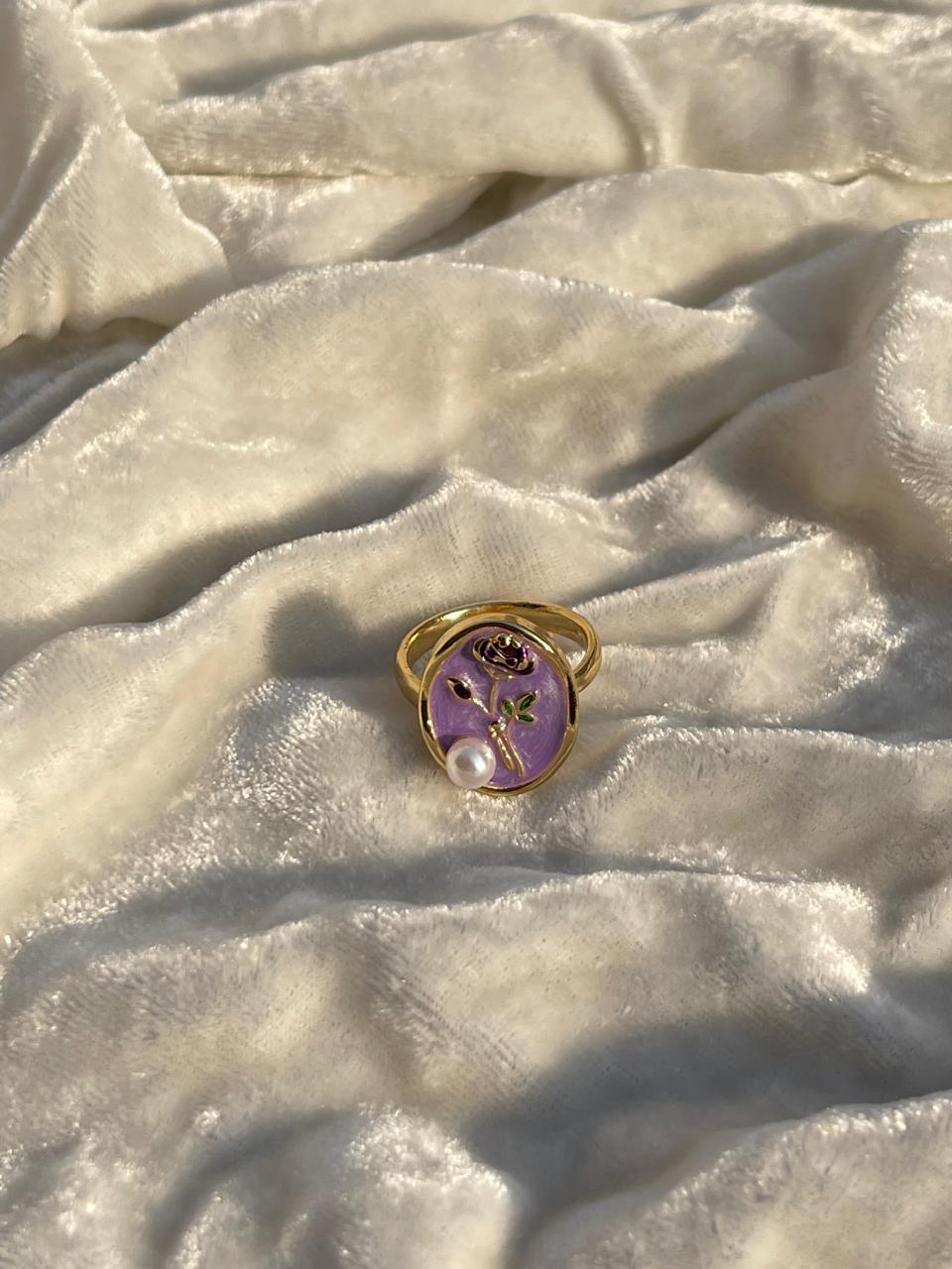 Enamel pearl ring (oval-purple)