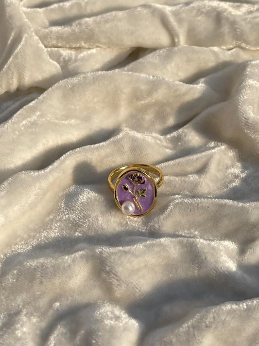 Enamel pearl ring (oval-purple)