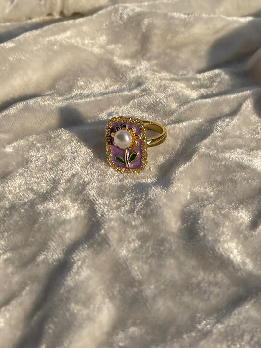 Enamel pearl ring (flower-purple)