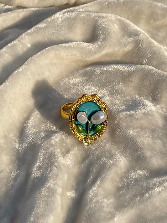 Enamel pearl ring (bead-turquoise)