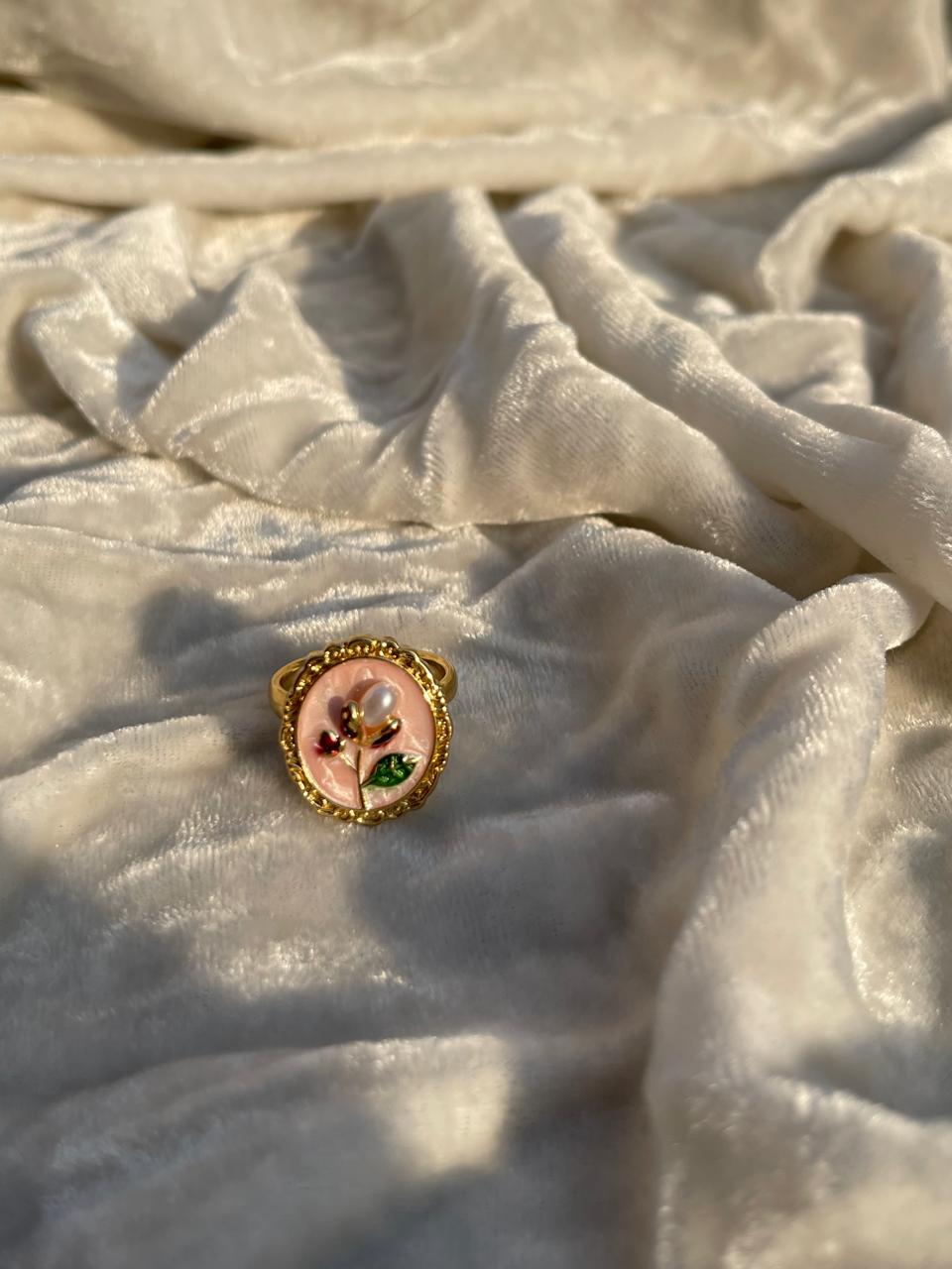 Enamel pearl ring (oval bead-pink)