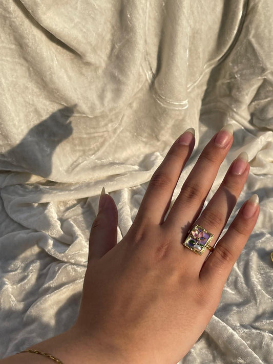 Enamel pearl ring (purple -flower bead)