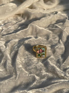 Enamel pearl ring (turquoise-flower bead)