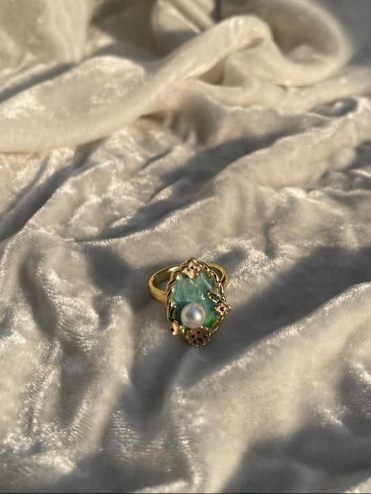 Enamel pearl ring (turquoise)