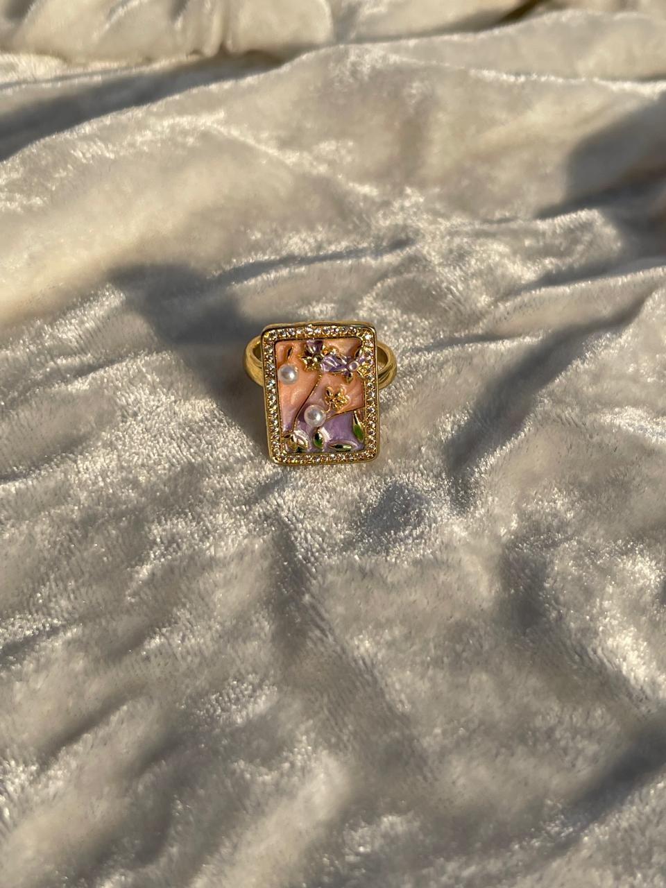 Enamel pearl ring (square-pink)