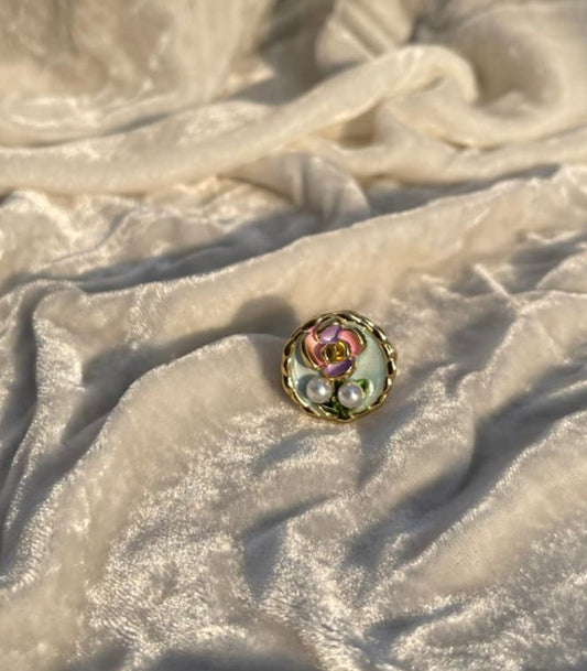 Enamel pearl ring (circle-turquoise)