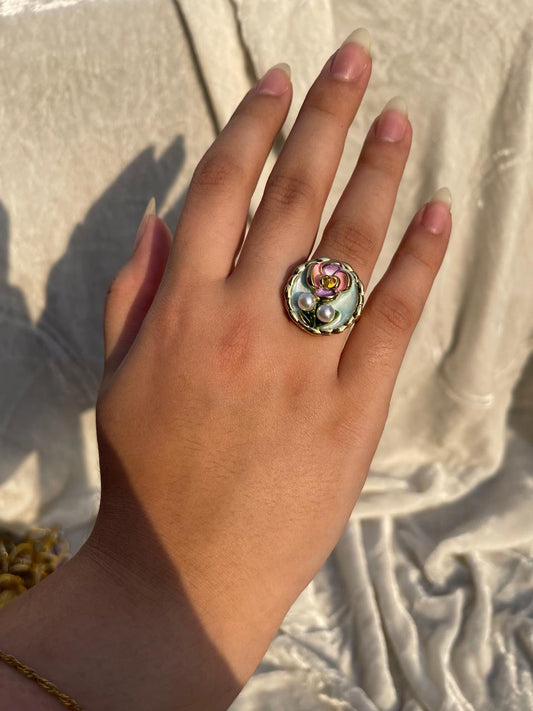 Enamel pearl ring (circle-turquoise)