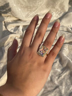 Enamel pearl ring (square-pink)