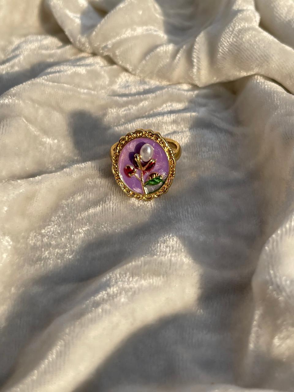 Enamel pearl ring (oval bead-purple)