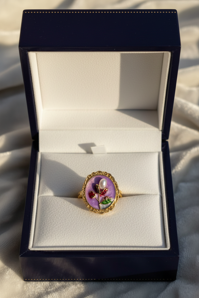 Enamel pearl ring (oval bead-purple)