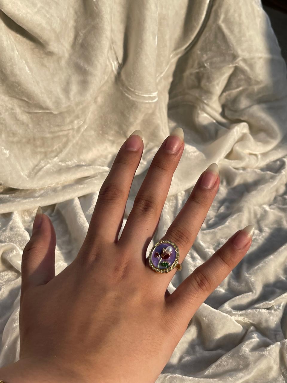 Enamel pearl ring (oval bead-purple)