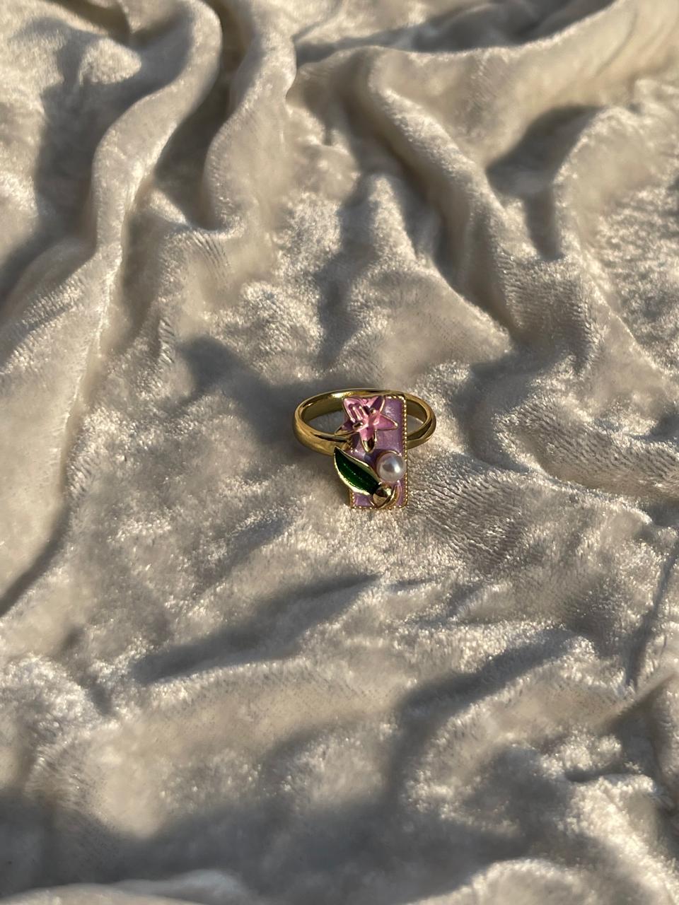 Enamel pearl ring (rectangle-purple)