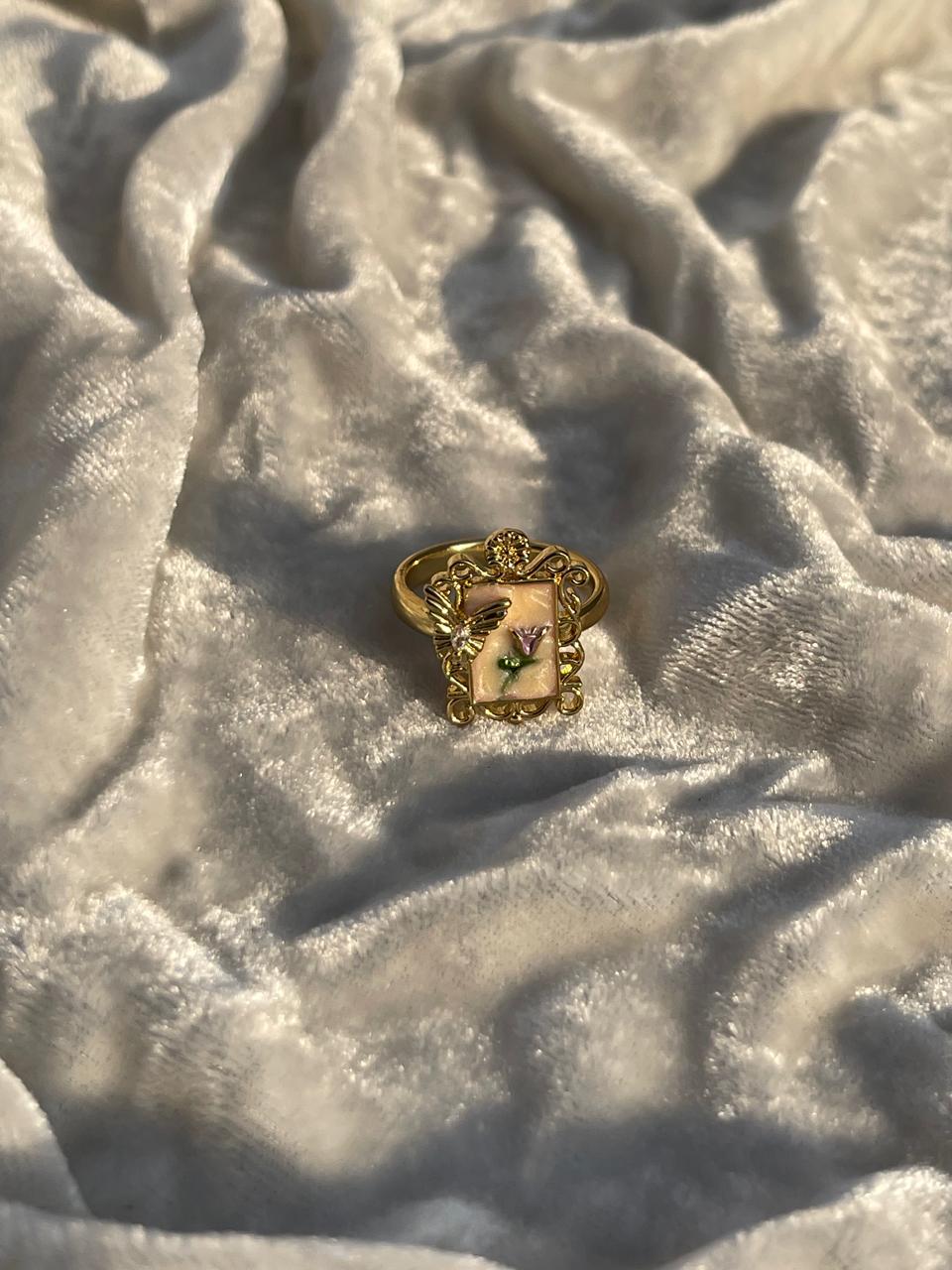 Enamel pearl ring (frame-beige)