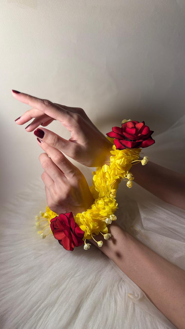 Gajra - Red Rose and Yellow- pair