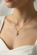 Enamel pearl necklace (flower-peach)