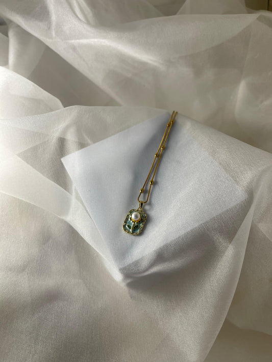 Enamel pearl neck lace (flower-turquoise)
