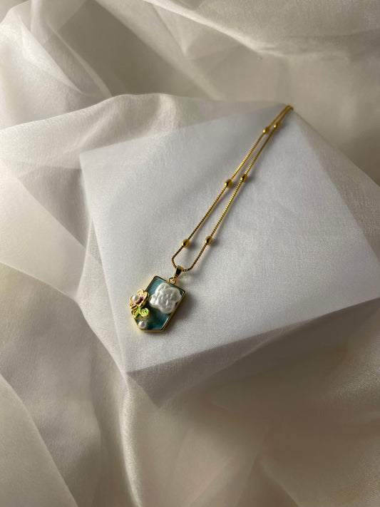 Enamel pearl necklace(Bloom Pendant)-turquoises