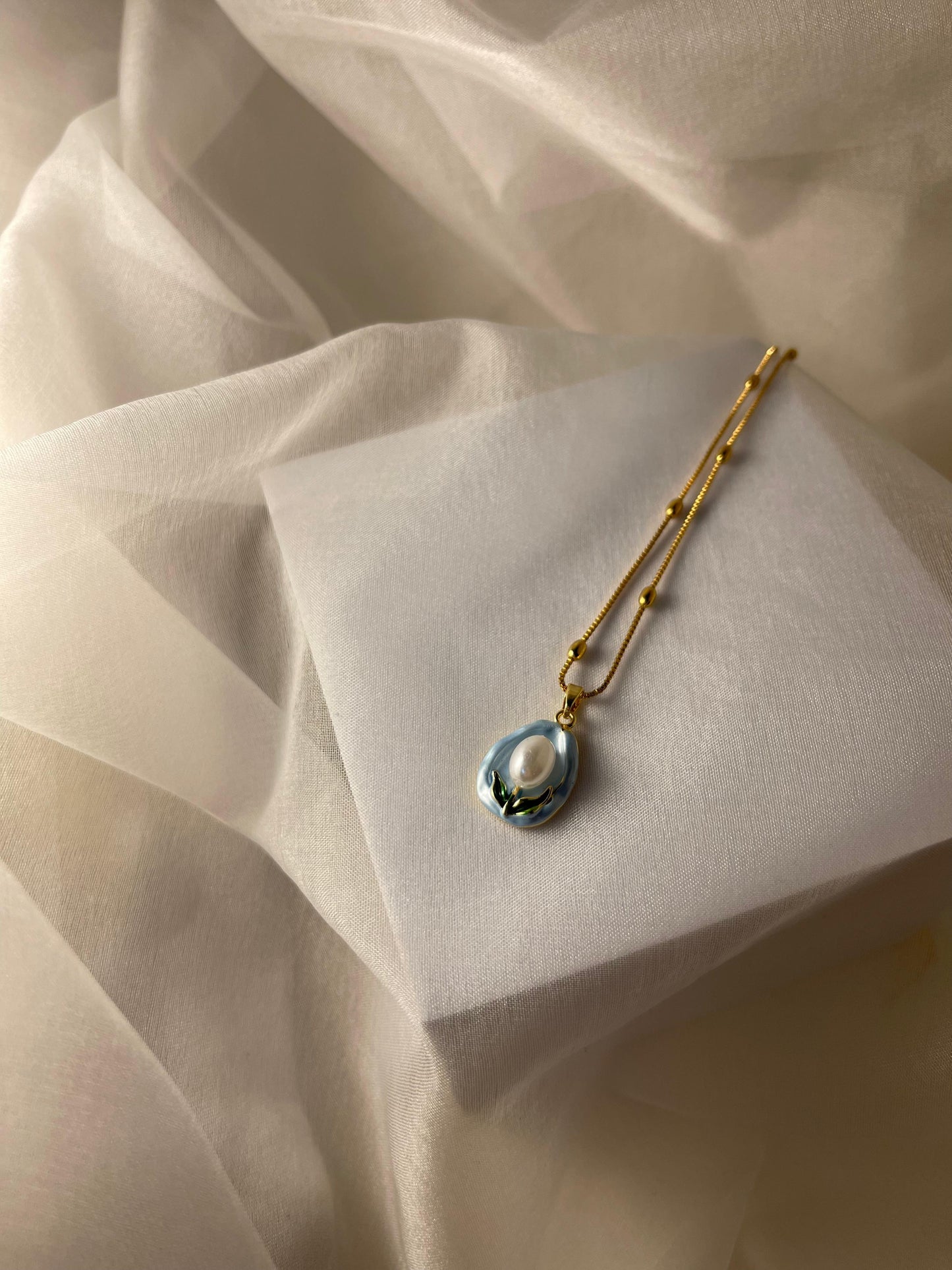 Enamel pearl necklace(Ocean Pearl)-blue