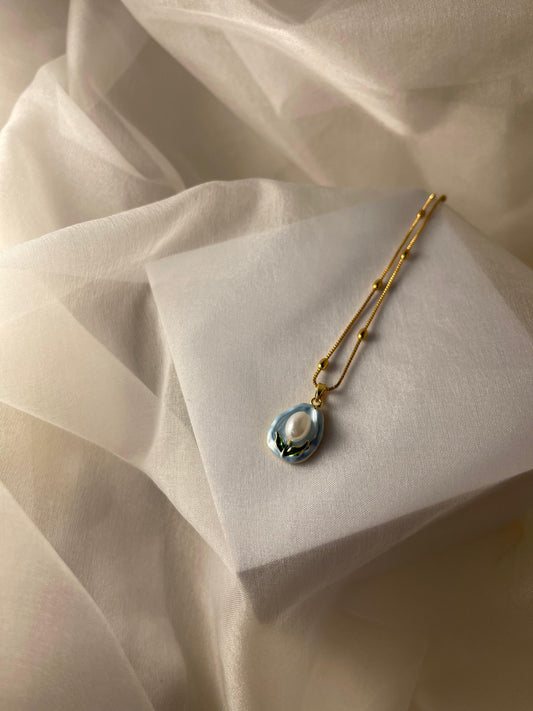 Enamel pearl necklace(Ocean Pearl)-blue