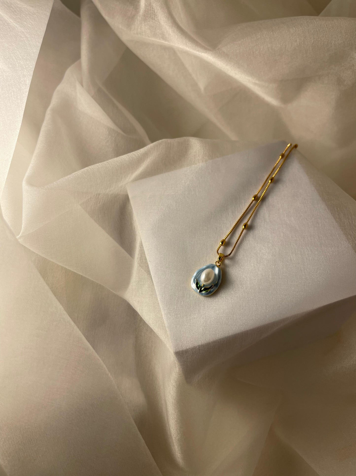 Enamel pearl necklace(Ocean Pearl)-blue