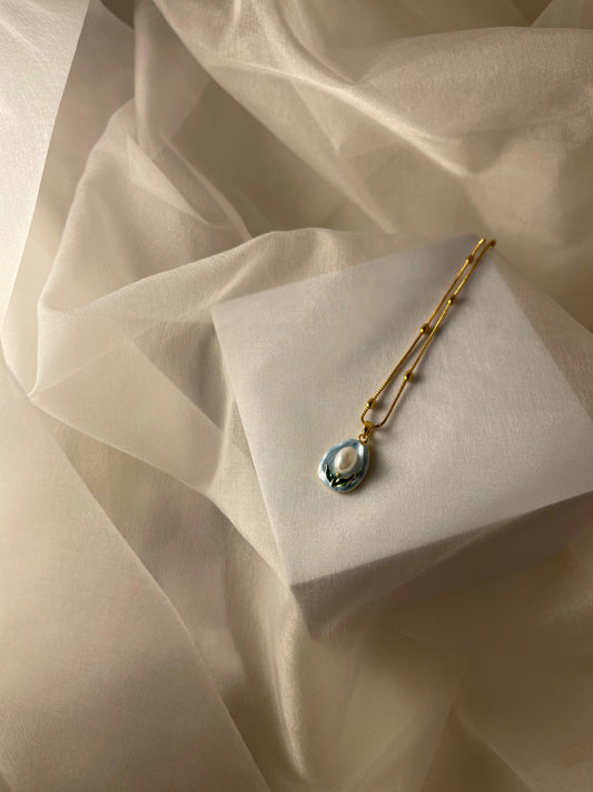 Enamel pearl necklace(Ocean Pearl)-blue