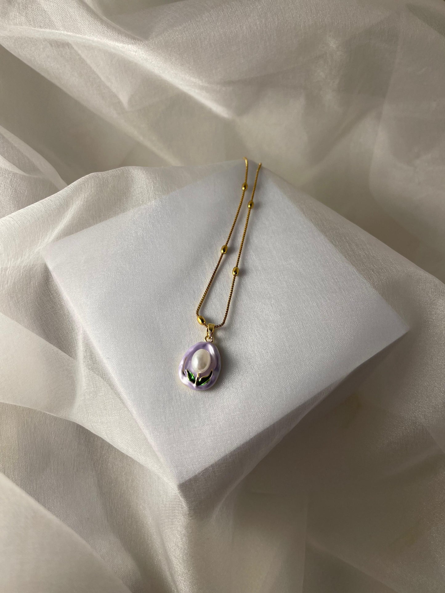 Enamel pearl necklace(Ocean Pearl)-Purple