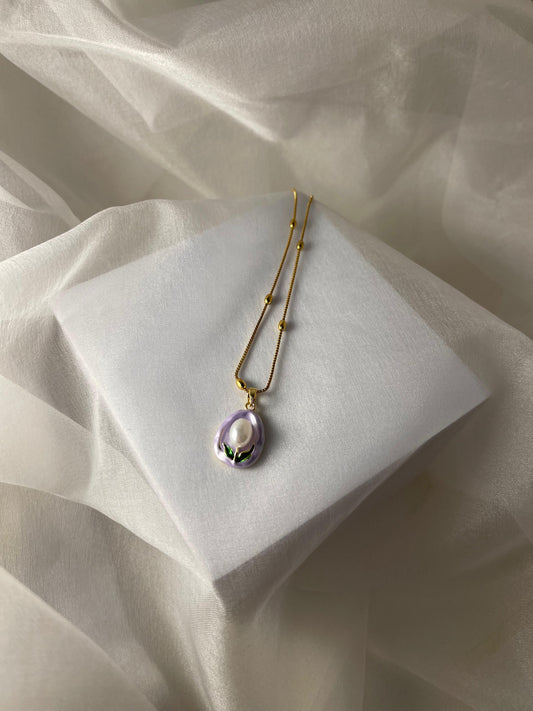Enamel pearl necklace(Ocean Pearl)-Purple