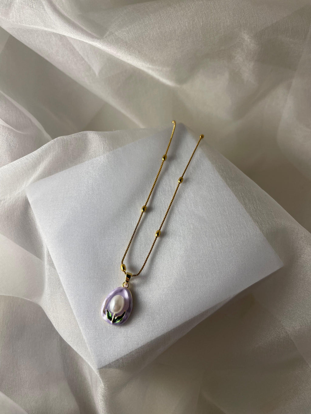 Enamel pearl necklace(Ocean Pearl)-Purple