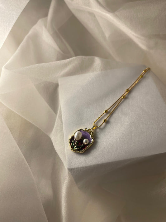 Enamel pearl necklace-Violet Depths