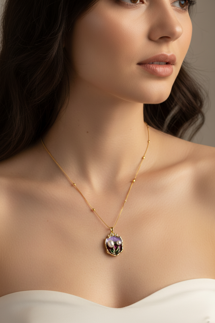 Enamel pearl necklace-Violet Depths