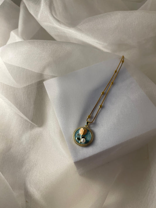 Enamel pearl necklace (Rose-blue)