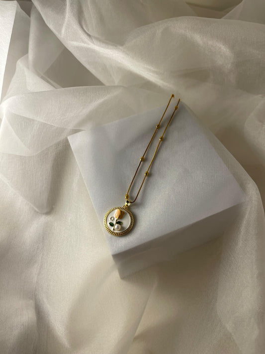 Enamel pearl necklace (Rose-white)