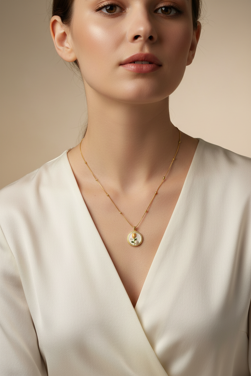 Enamel pearl necklace (Rose-white)
