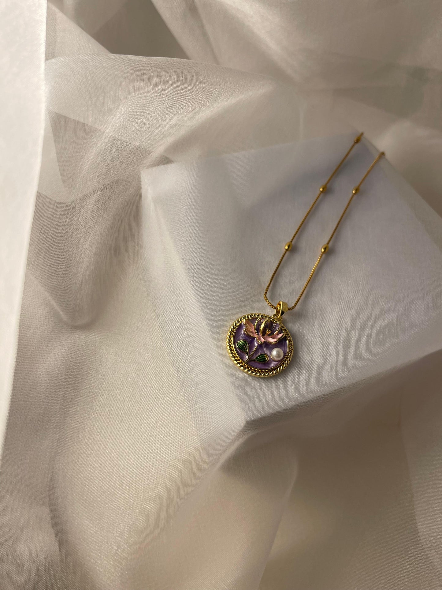 Enamel pearl necklace (Pearl Lily -purple)