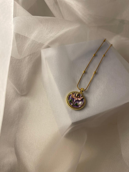 Enamel pearl necklace (Pearl Lily -purple)