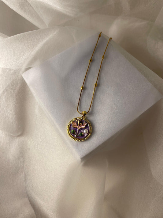 Enamel pearl necklace (Pearl Lily -purple)