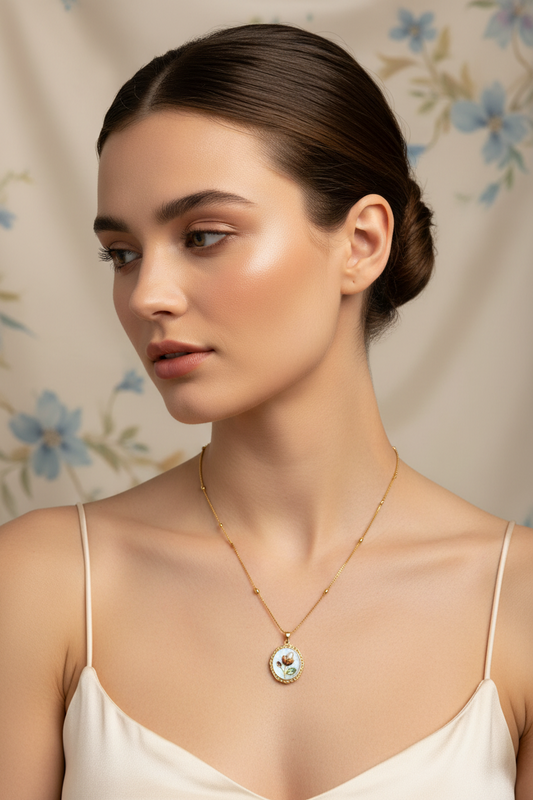 Enamel pearl necklace (Oval bead-Turquoise)