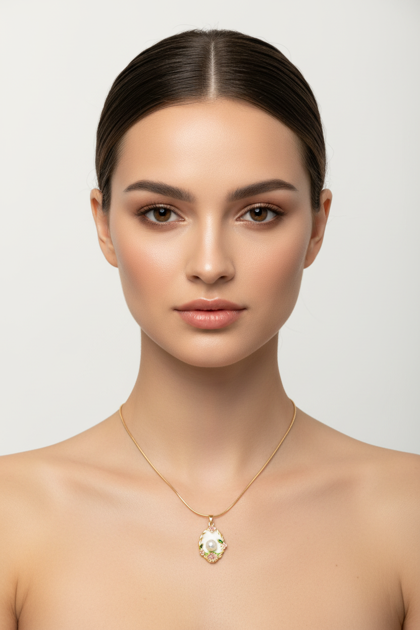 Enamel pearl necklace - White
