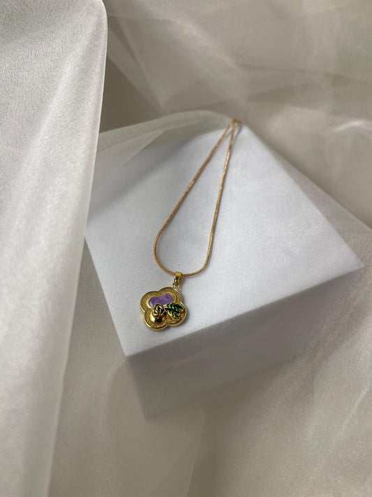 Enamel pearl necklace (Purple Leaf Charm)