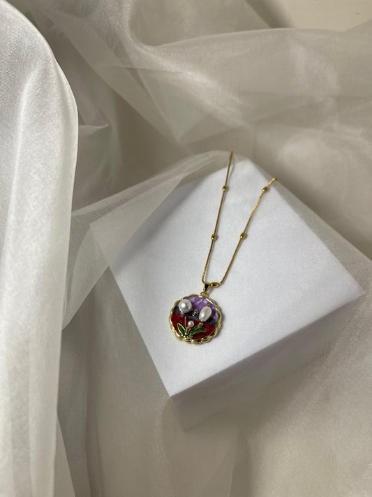 Enamel pearl necklace (Amethyst Garden)