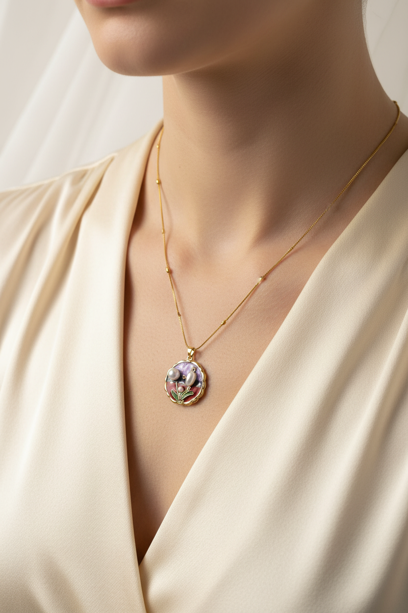 Enamel pearl necklace (Amethyst Garden)