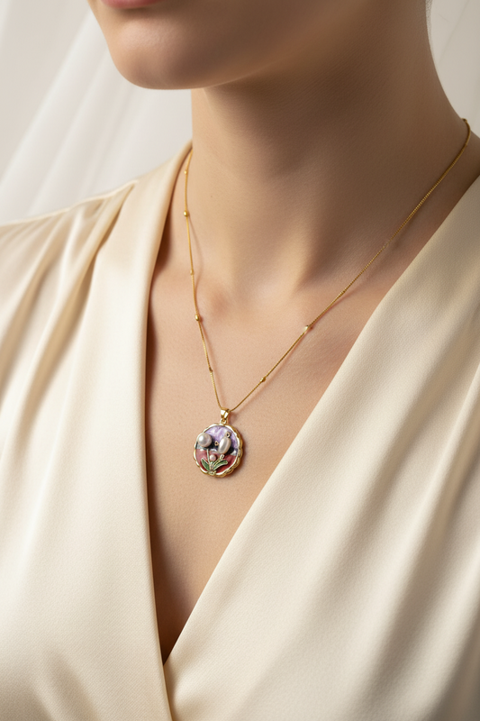 Enamel pearl necklace (Amethyst Garden)