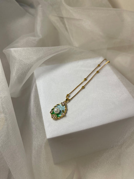 Enamel pearl necklace - Turquoise