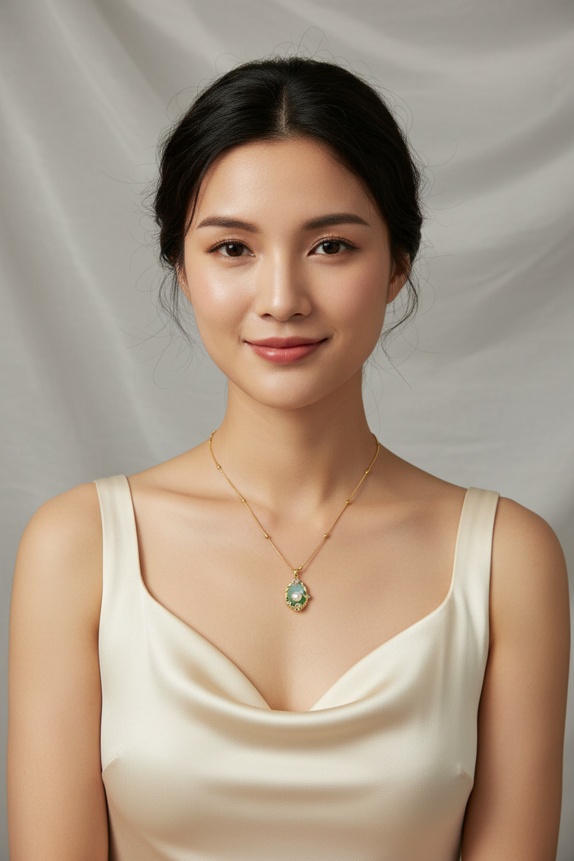 Enamel pearl necklace - Turquoise