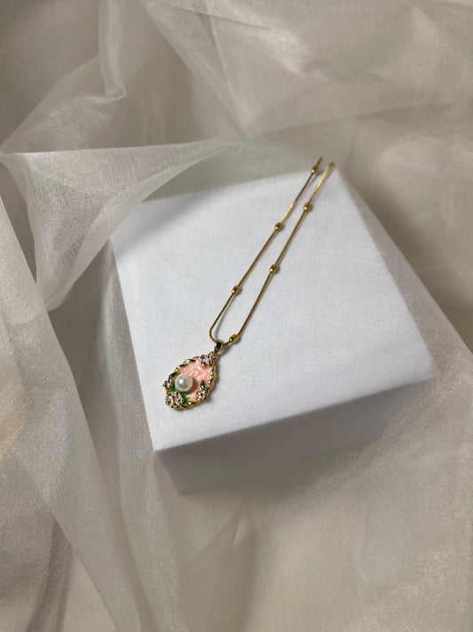 Enamel pearl necklace - Peach