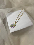 Enamel pearl necklace (Dewdrop Bloom-Purple)