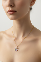 Enamel pearl necklace (Dewdrop Bloom-Purple)