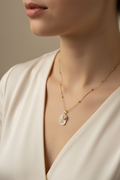 Enamel pearl necklace (Dewdrop Bloom-Pink)
